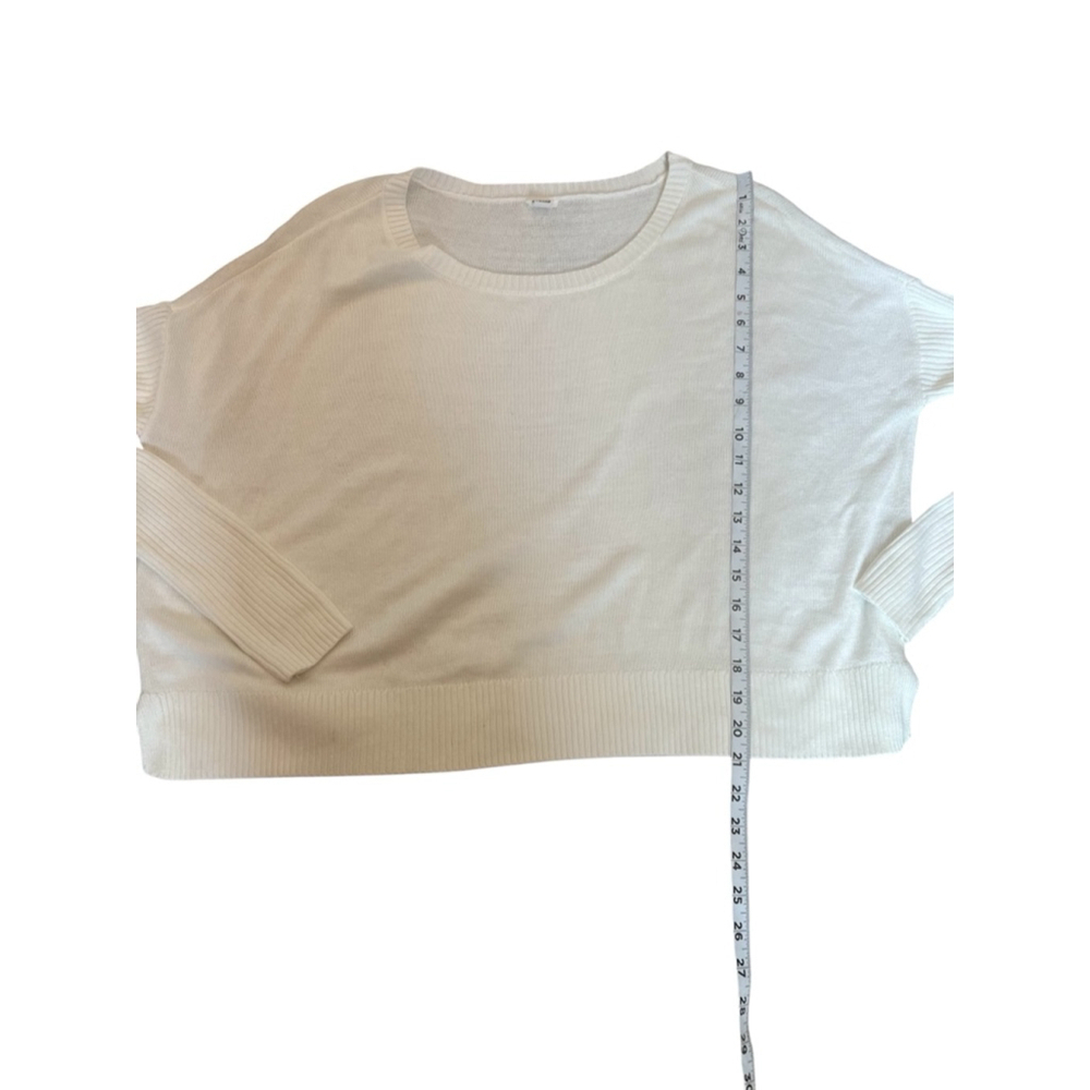GARAGE Cream Lightweight Knit Ribbed Sleeve Short Pullover Scoop Neck Sweater M - Picture 6 of 9